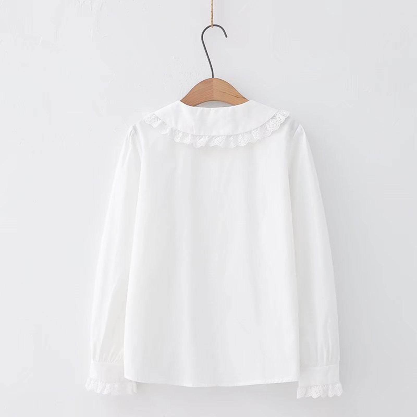 Kawaii Lolita Long Sleeve Blouse with Lace Trim Peter Pan Collar Cotton Shirt